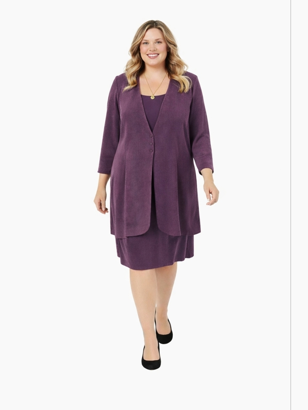 Fashion Bug 24 (3X) Plum Faux Suede Layered Jacket Dress Stretch NWOT